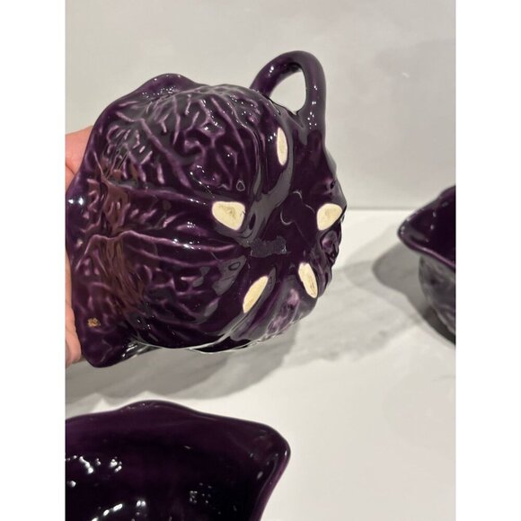 Set of 3 Purple Ceramic Vine & Leaves Cups by Faiancas Neto & Gomes Portugal - Picture 9 of 11